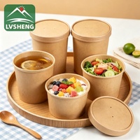 Impression personnalisée, bols en papier kraft de 26 oz pour emporter, emballage alimentaire pour nouilles et soupes, bols à salade jetables avec couvercle