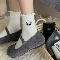 Chaussettes Quotidiennes en Coton Blanc Uni pour Femmes, Mode Automne, Sport Décontracté, avec Dentelle et Logo Brodé Mignon de Dessin Animé