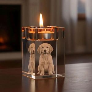 Portavelas de Cristal con Foto de Mascota 3D Personalizada, Fotografías Grabadas en Cristal Conmemorativo, Decoración del Hogar, Regalo para Él, Ella - Product Image 2