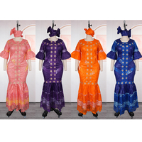 Robe longue en dentelle Bazin Riche traditionnelle africaine pour femmes, nouvelle conception H&D, avec foulard assorti.