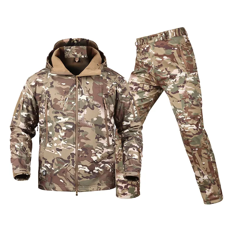 Autumn And Winter Soft Shell Shark Skin Stormsuit Tactical Suit Men's Plush Warm Windproof Waterproof Camouflage Coat