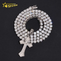 Pendentif en argent S925 plaqué or blanc, motif croix, serti de diamants de laboratoire, style hip-hop, bijoux religieux
