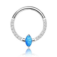 Anneaux segmentés articulés en Titane G23 ASTM F136 avec Opale Marquise et Pavé de Zircone Cubique pour Piercings de Nez, Septum, Conch, Hélix, Daith - Bijoux