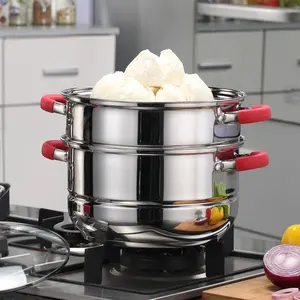 Realwin peralatan dapur rumah kualitas tinggi, panci pengukus makanan stainless steel 4 buah 2 lapisan untuk memasak