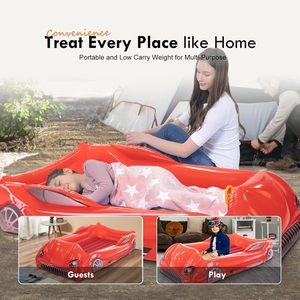 Red Race Car Shaped Kids <b>Inflatable</b> Travel Bed for Toddlers Camping Home Hotel - Product Image 6