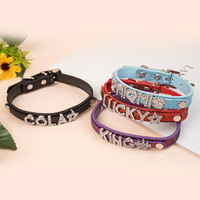 Collier de chien personnalisé avec nom Diy lettre coulissante Diamante Bling chien chat collier pour animaux de compagnie breloques en cuir PU