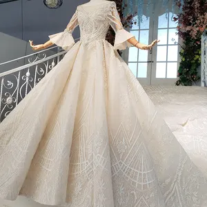 HTL850 Jancember Bordiran Lengan Panjang Puff Gaun Pengantin Pakistan Beach Wedding Dress
