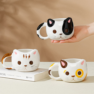 300Ml Japanse Stijl Creatieve Kattenvormige Mok <span class=keywords><strong>Cups</strong></span> Schattige Keramische Beker Cartoon 3d Kat Koffiemok Met Handvat Voor Gepersonaliseerde Geschenken - Product Image 1