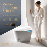 Meilleures ventes : Siège de bidet intelligent à LED avec couvercle en mousse intégrale, télécommande, fixation au sol, double chasse d'eau, chauffage du siège, fonction aromatique, forme allongée, siphon en P