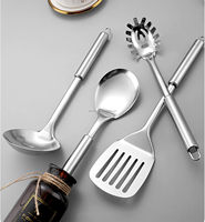 Ensemble d'ustensiles de cuisine en acier inoxydable résistant à la chaleur comprenant une spatule, une cuillère de service, une louche, une écumoire et un serveur de pâtes