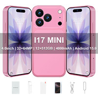 Téléphone portable I17Mini léger et compact, débloqué, 4 pouces, 12 Go + 512 Go, Android 15, Smartphone avec navigation GPS, batterie de secours 4000 mAh