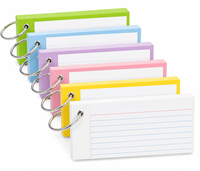 Cartes d'indexation lignées colorées, cartes flash pré-perforées avec anneaux métalliques, papier anti-transfert pour notes d'étude et mémorisation du vocabulaire