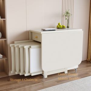 Meubles japonais économiseurs d'espace pour petites pièces, table à manger multifonctionnelle avec armoires, table à manger pliante et 4 chaises - Product Image 1