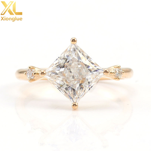 Jewelry 10k/14k/18k Solid Yellow Gold 2ct Princess GRA Certificate Moissanite Engagement Wedding <b>Ring</b> for Women - Product Image 1