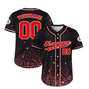 Custom Adult Baseball Jersey Black Red Glitter Sublimated Print Short Sleeve Unisex Breathable 100% Polyester Teamname 00 - Product Image 1