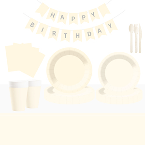 DAMAI - Juego de Vajilla Desechable de Papel Color Crema para Fiestas, Platos de 7 y 9 Pulgadas, Vasos de Papel y Servilletas - Product Image 1