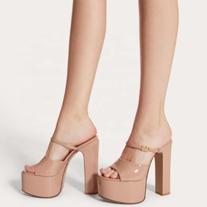 Women High Chunky Heels Thick Platform Sandals Square Peep Toe on Front Strap Shoes Outdoor Patent Mules - Product Image 6