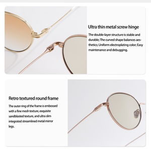 Vintage Round Metal <b>Sunglasses</b> Unisex <b>Gradient</b> Lens Thin Frame UV400 Protection Retro Sun Glasses Custom Logo OEM Wholesale - Product Image 6