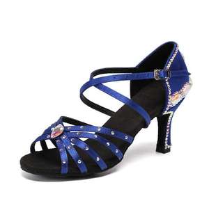 2025 zapatos de <span class=keywords><strong>baile</strong></span> latino de salón señoras niñas nuevo Satén de seda brillante diamantes de imitación tacones altos cubanos fiesta <span class=keywords><strong>Salsa</strong></span> zapatos de <span class=keywords><strong>baile</strong></span> - Product Image 6