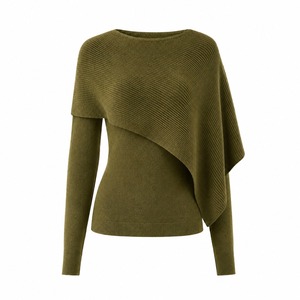 Asymmetrical Woven Chiffon Lace <b>Sweet</b> Style Long Sleeve Fitted Solid Color All Seasons Women's Sweater Top - Product Image 5