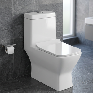 WC monobloc en céramique de style américain, à siphon en S, forme d'œuf, avec rebord doré, à poser au sol - Product Image 6