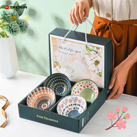 Ensemble de mini-bols en céramique et porcelaine de 4,5 pouces, style japonais et coréen, imprimés colorés, écologiques, pour fête, boîte cadeau, compatibles four/micro-ondes