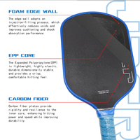 Raquette de pickleball Honolulu J2CR Hot Press 5ème génération avec noyau en mousse CFC en fibre de carbone