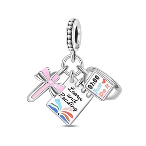 Atractivos Abalorios de Zirconia para la Temporada de Graduación, Diseño de Búho, Libro y Auriculares, Colgantes de Joyería DIY, Chapados en Plata, Forma de Corazón, Unisex - Product Image 5