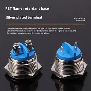 Brass IP65 16mm Nút nhấn cao Đầu phẳng đầu vít thiết bị đầu cuối chân tự đặt lại một nút khởi động tạm thời thường mở - Product Image 4