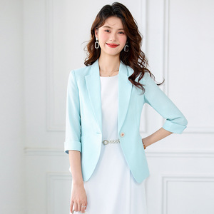 Women's Light Blue Blazer Solid Color Tencel Fabric Breathable Spring Summer Professional Suit Jacket For Work - Product Image 1