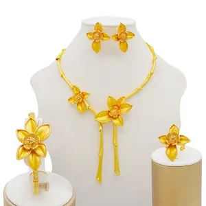 Jachon Golden Jewelry Wholesale Dubai Bridal Wedding 24K Gold Plated Jewelry Sets necklace earrings bracelet and ring set