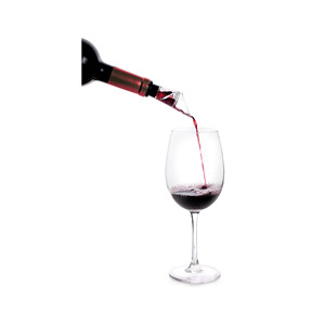 Aireador de vino con tapa de cristal transparente y base negra para verter botellas - Product Image 2