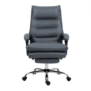 Chaise de bureau en cuir PU avec accoudoirs réglables, fonction massage, chaise pivotante de direction, base chromée - Product Image 1