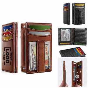 Portefeuille bicolore de style court, anti-vol RFID, pince à billets, porte-cartes portable à double pliage - Product Image 1