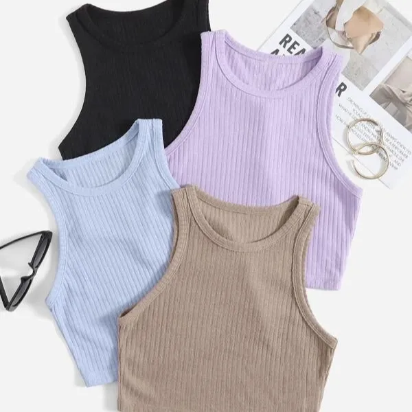 2022 vendite calde estate senza maniche Sexy Top di base in puro colore Casual Streetwear Crop Tank Top in cotone per le donne