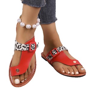 ashion European and American Plus Size <b>Leopard</b> <b>Print</b> Flat Open Toe <b>Slippers</b> Womens Retro Outer Wear Beach Cool Slipper231 231 - Product Image 5