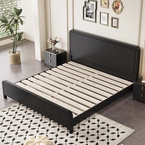 Vintage Style Solid Wood Double Bed <b>Black</b> Platform Bed Durable Bedroom Furniture - Product Image 1