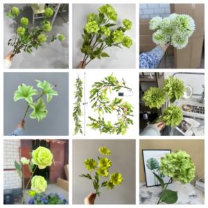 Décoration de plafond de scène de mariage avec fleurs artificielles : roses, lys, marguerites, hortensias, style floqué blanc et vert classique haut de gamme - Product Image 5