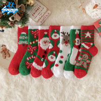 Chaussettes de Noël chaudes et épaisses en polaire corail, motif jacquard dessin animé, chaussettes rouges