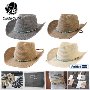 Wholesale Custom <b>Western</b> Beaded Band Wide Brim Straw Cowboy <b>Hat</b> for Men Women Summer Beach Festival Outdoor - Product Image 1