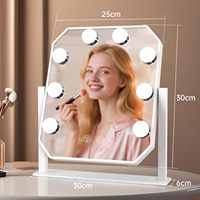 Miroir de Maquillage sur Pied Intelligent à Commande Tactile LED Dimmable, Design Carré Rotatif à 360° avec Fonction Grossissante
