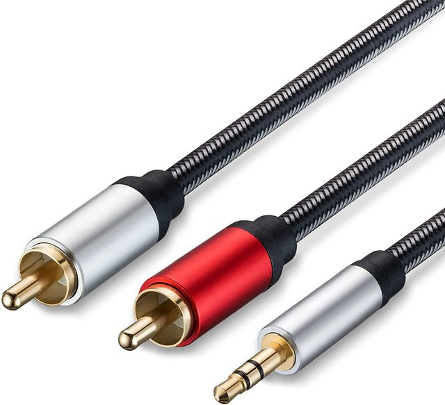 High Quality 24K Gold Plated 3.5mm Stereo to 2 RCA Male to Male PVC 4K Speaker Aux Audio Cable