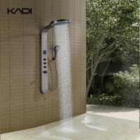 Système de douche mural contemporain à LED avec affichage numérique de la température, panneau cascade brossé doux et jets colonne pour un style moderne