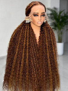 Peluca de Cabello Humano con Ondas Profundas y Encaje Frontal, 250% de Densidad, 13x6 13x4, Peluca Frontal de Encaje HD, Color Ombre Rubio Miel para Mujer - Product Image 1