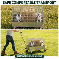 Cage de transport pour petits animaux en acier galvanisé avec chariot amovible, chariot de transport pour animaux de compagnie à roulettes pour lapin, cochon d'Inde