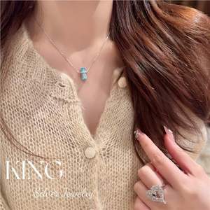 Collier pendentif en cristal bleu marine clair King Silver Jewelry, argent sterling S925, design géométrique, bijoux de mode pour femmes - Product Image 5