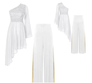 Tenue de <span class=keywords><strong>danse</strong></span> de louange pour femmes <span class=keywords><strong>tunique</strong></span> de culte robe à manches évasées avec des ensembles de pantalons à jambes larges pour le culte <span class=keywords><strong>danse</strong></span> latine liturgique - Product Image 3