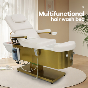 Multifunctional Hair Wash <b>Bed</b> With Adjustable Footrest PU Leather Salon Furniture Stainless Steel Basin Modern Design - Product Image 1