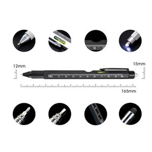 Stylo multifonction 9-en-1 en métal avec lampe LED, tournevis, ouvre-bouteille, niveau à bulle, règle, outil technique, cadeau pour homme ingénieur - Product Image 3