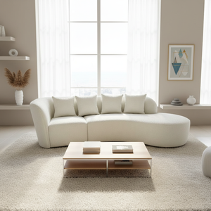 Elegante Juego de Sofás Tapizados en Tela Crema con Forma Curva KIKA K102 #   Diseño Modular Seccional Moderno para Sala de Estar de Villa o Casa de Huéspedes - Product Image 5